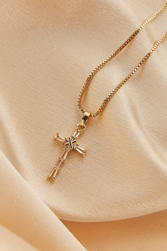 18k gold vermeil cross necklace with cubic zirconia accents