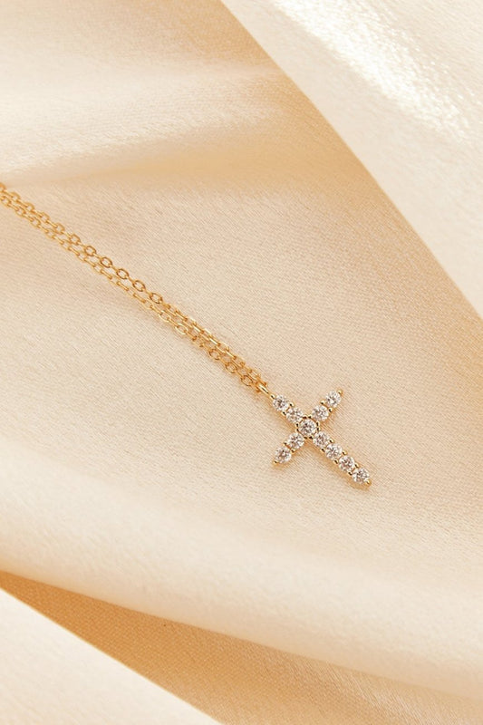 Gold vermeil cross necklace with cubic zirconia pendant