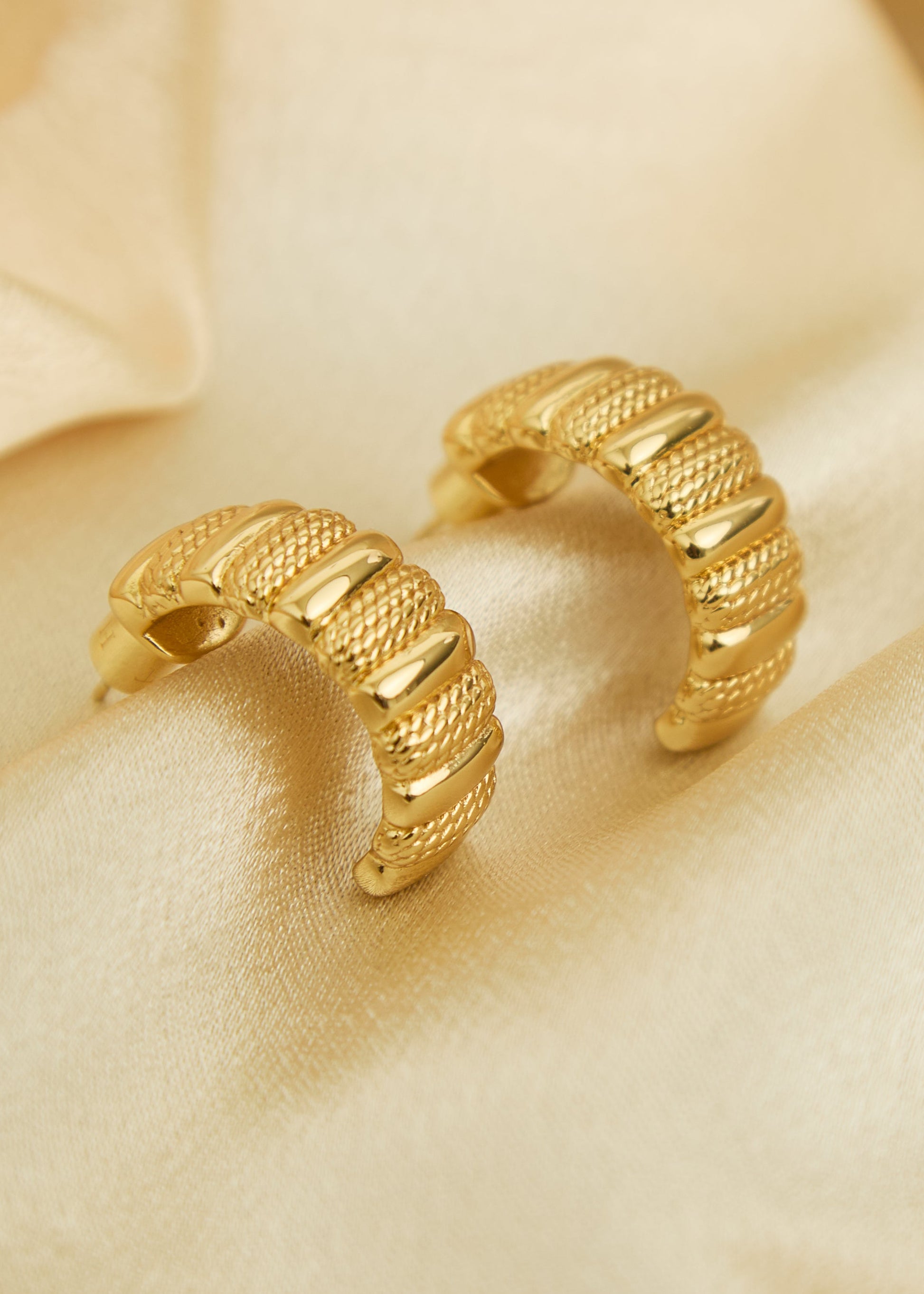 Gold vermeil textured hoop earrings