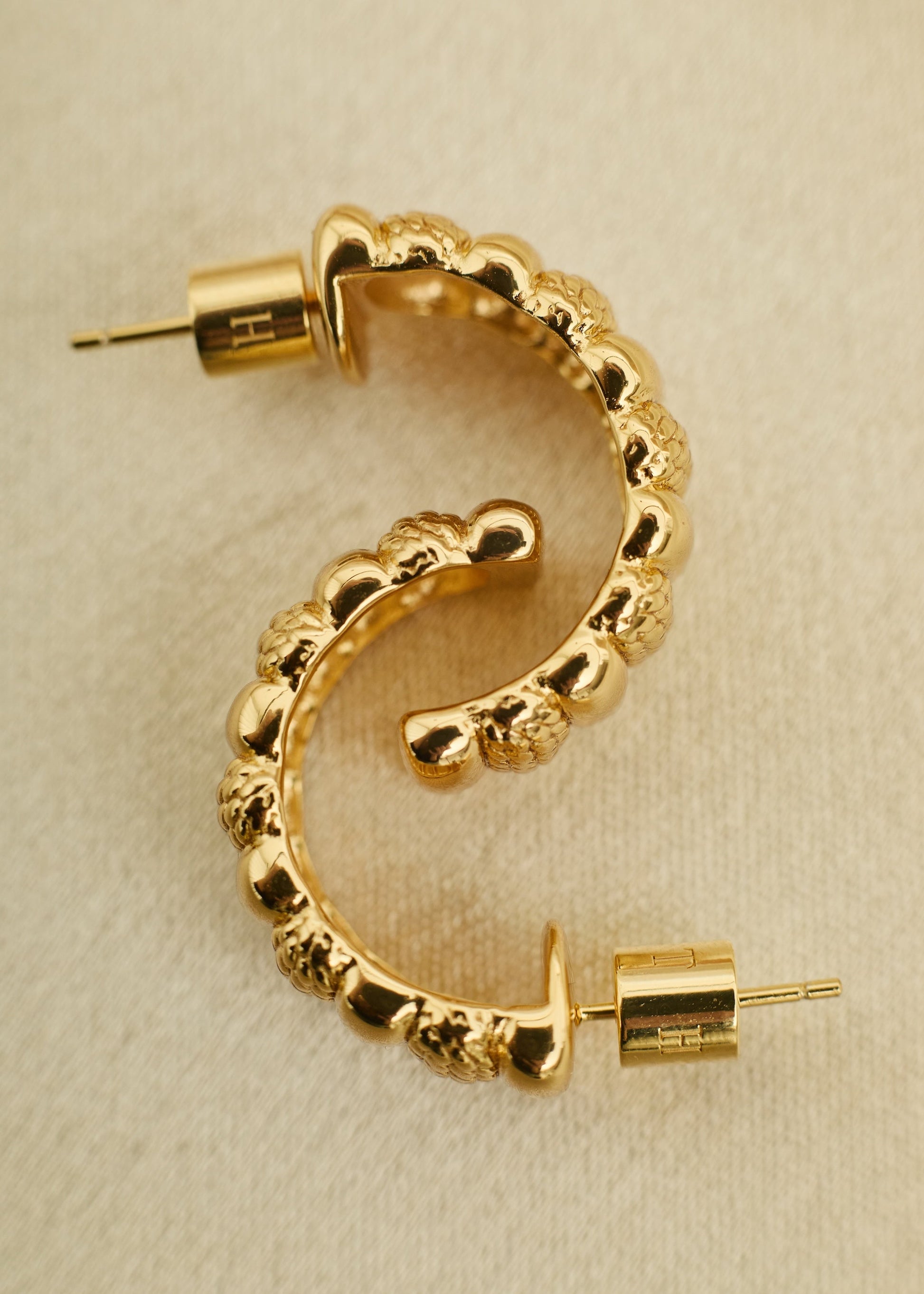 Gold vermeil textured hoop earrings