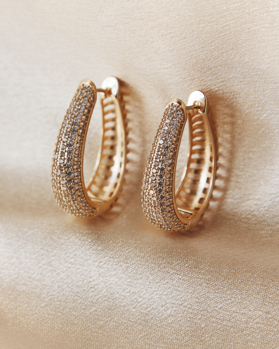 Gold filled double hoop earrings with cubic zirconia - can be worn two ways