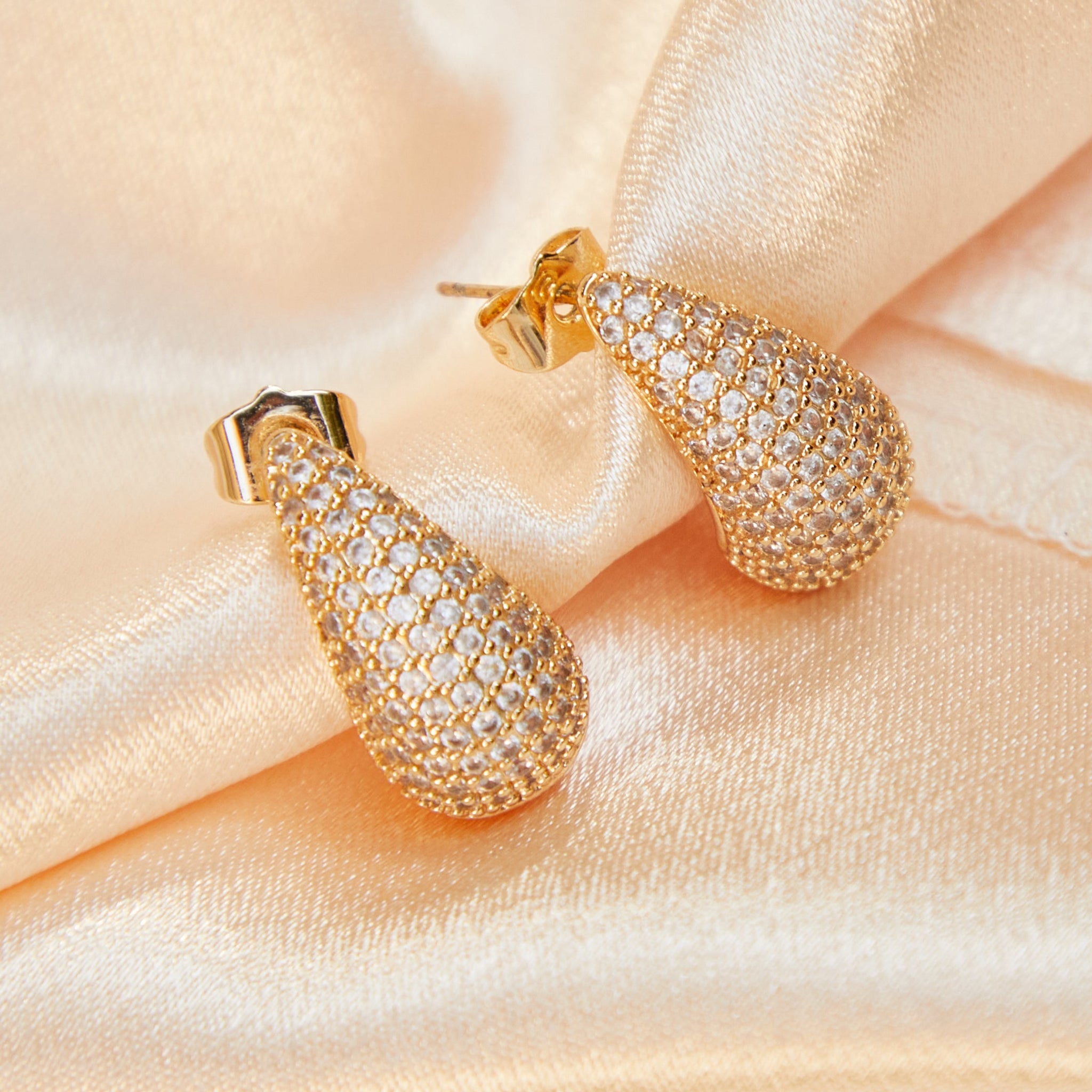 Gold-filled teardrop earrings with cubic zirconia accents